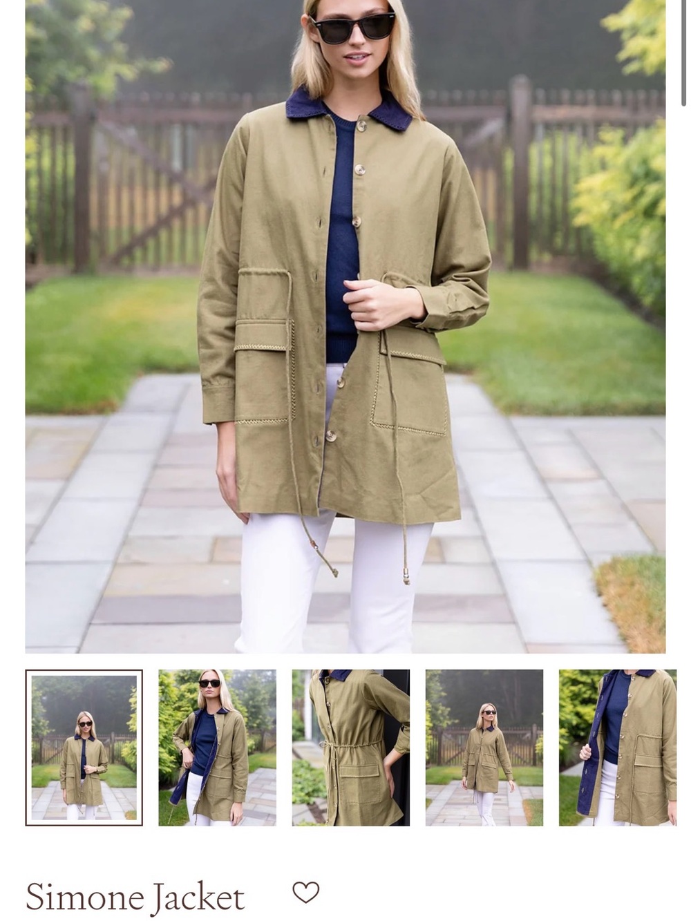 Simone Utility Jacket in Olive with Navy Collar